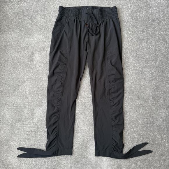 prAna Pants Womens Medium Black Stretch Drawstring Ruched Leg Tie Hem Joggers - Picture 1 of 12